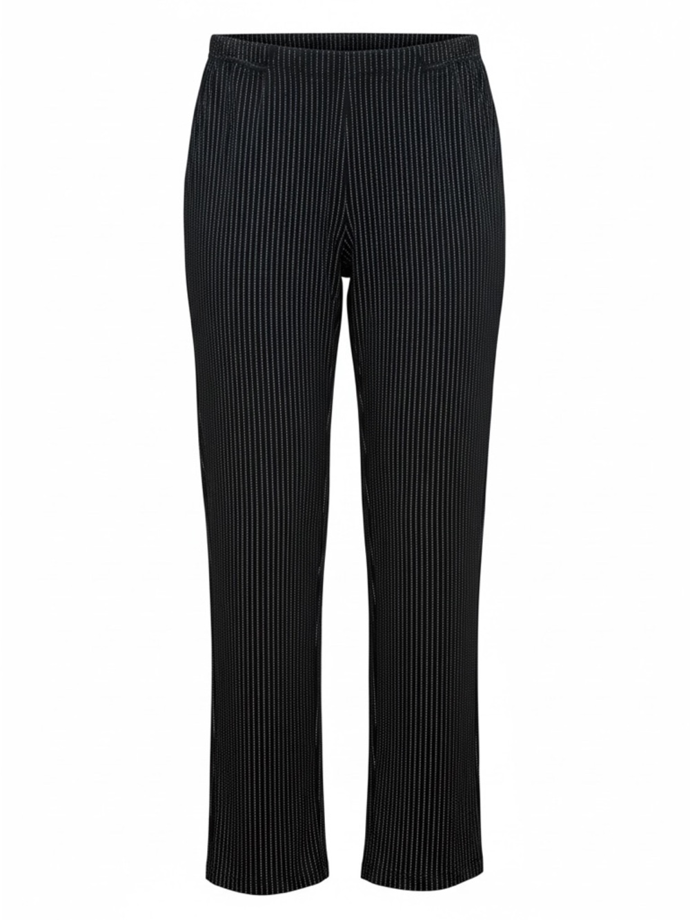 Chico's Travelers Black Slinky Pinstriped Pull On Pants Size 3 Short